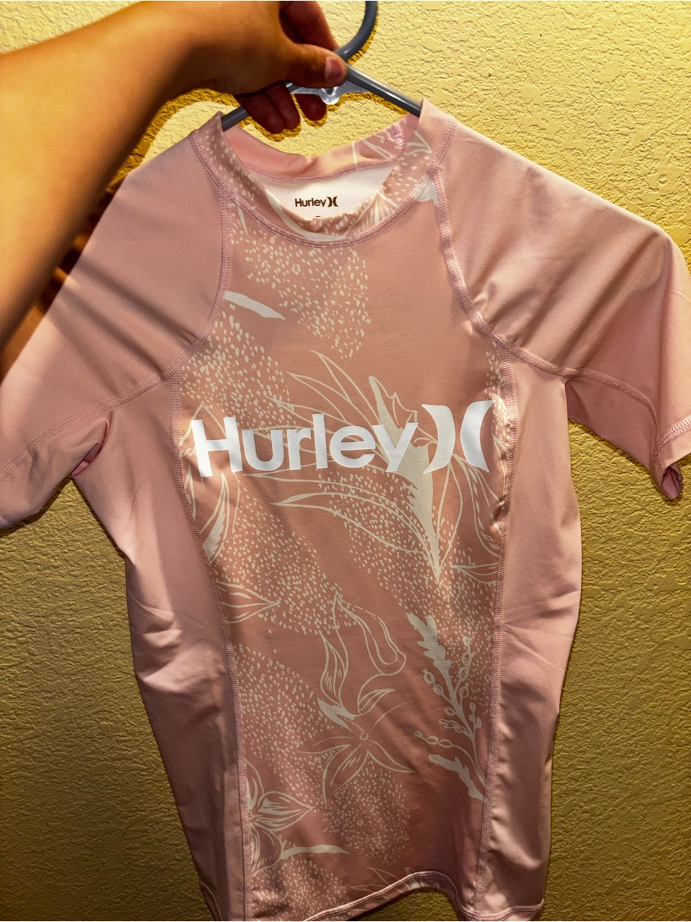 Hurley Pink Floral-Accent Swim Rash Guard